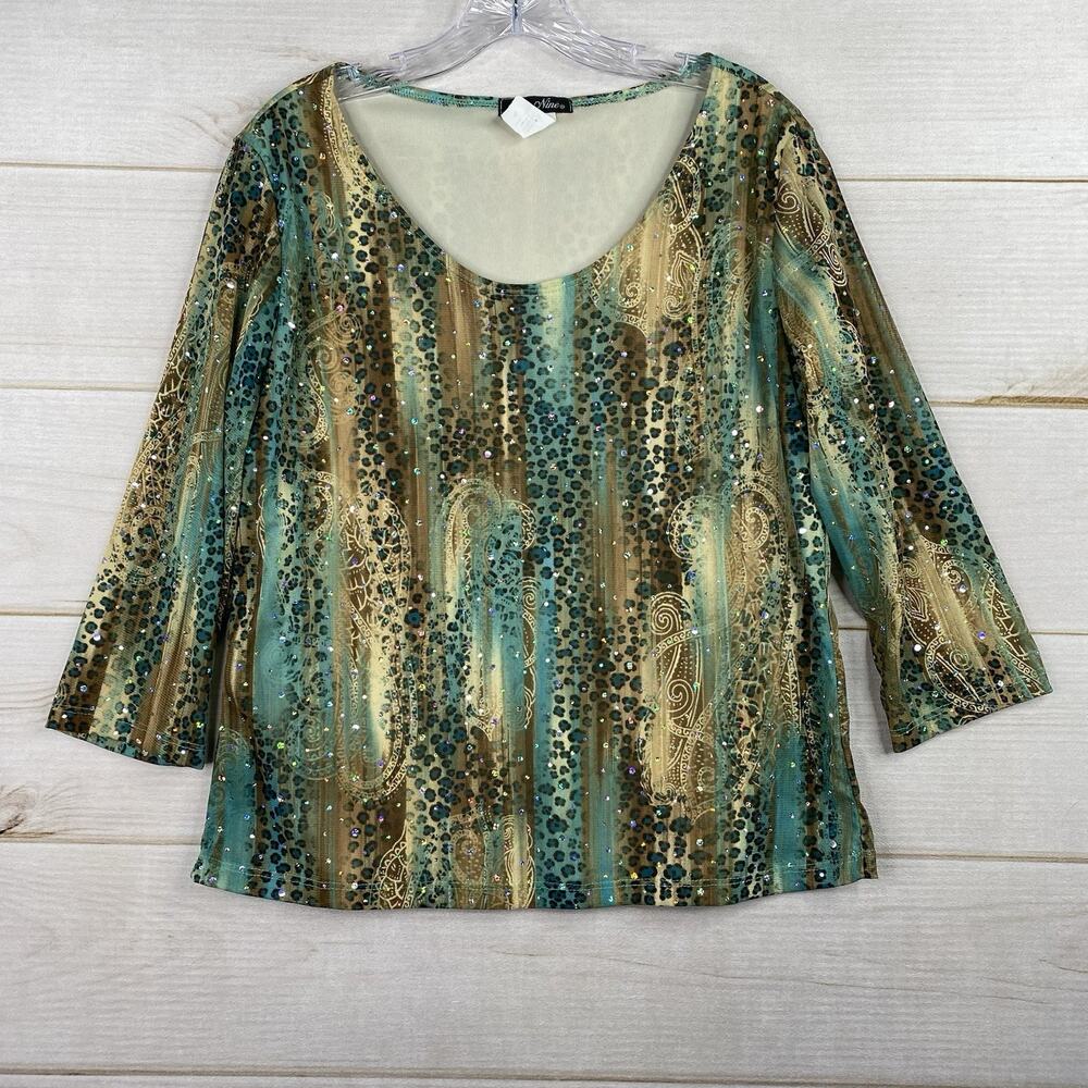 Vintage 90's Y2K Only Nine Top Sz XL Tie Dye Earthy Artsy All Over Sequins Lined